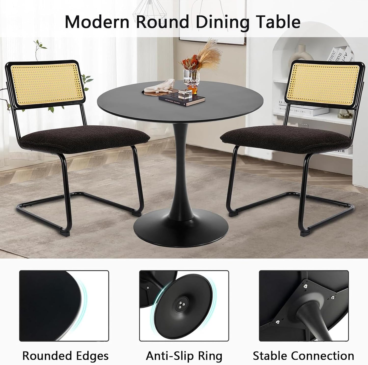 Black Round Dining Table, 24 Inches Tulip Round Kitchen Table, Mid-Century Leisure Table for Small Places, Dining Room, Living Room, Cafe