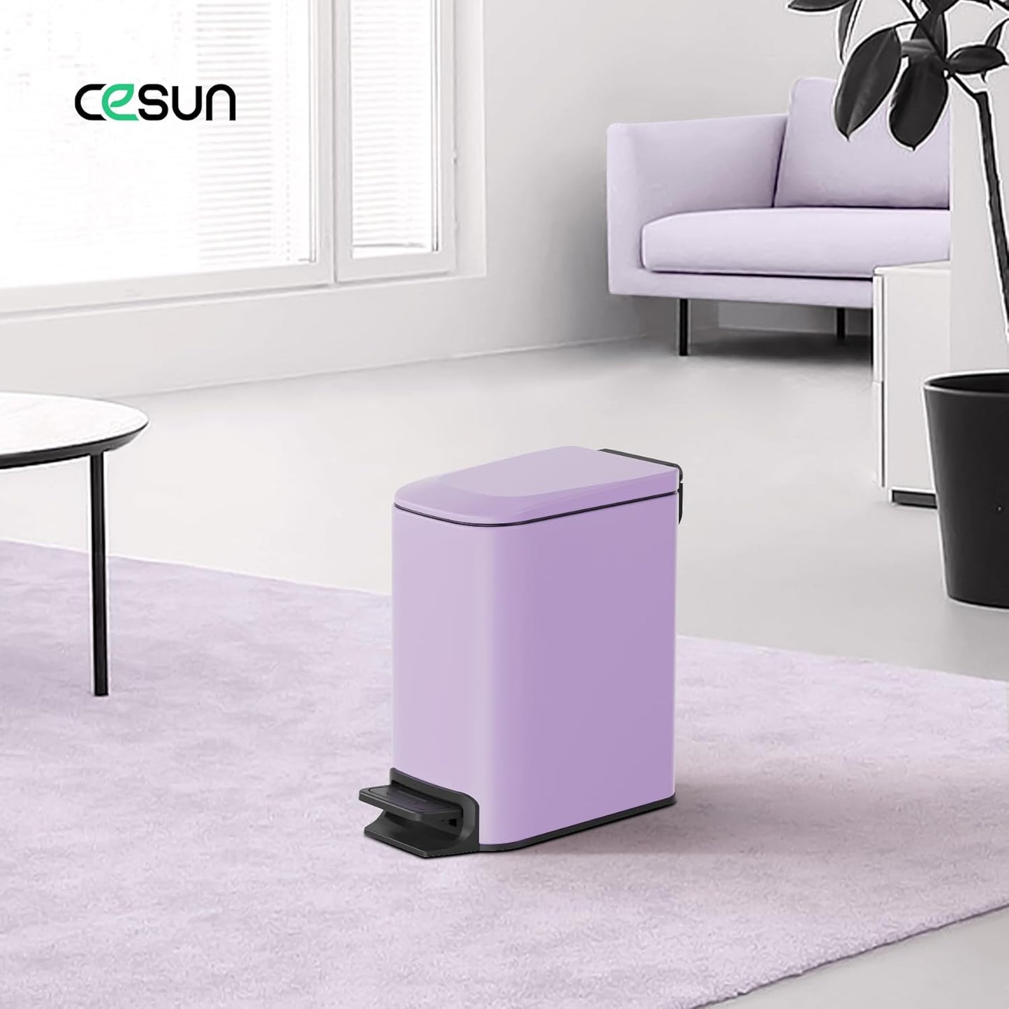 Cesun Small Bathroom Trash Can with Lid Soft Close, Step Pedal, 6 Liter / 1.6 Gallon Stainless Steel Garbage Can with Removable Inner Bucket, Anti-Fingerprint Finish (Purple)