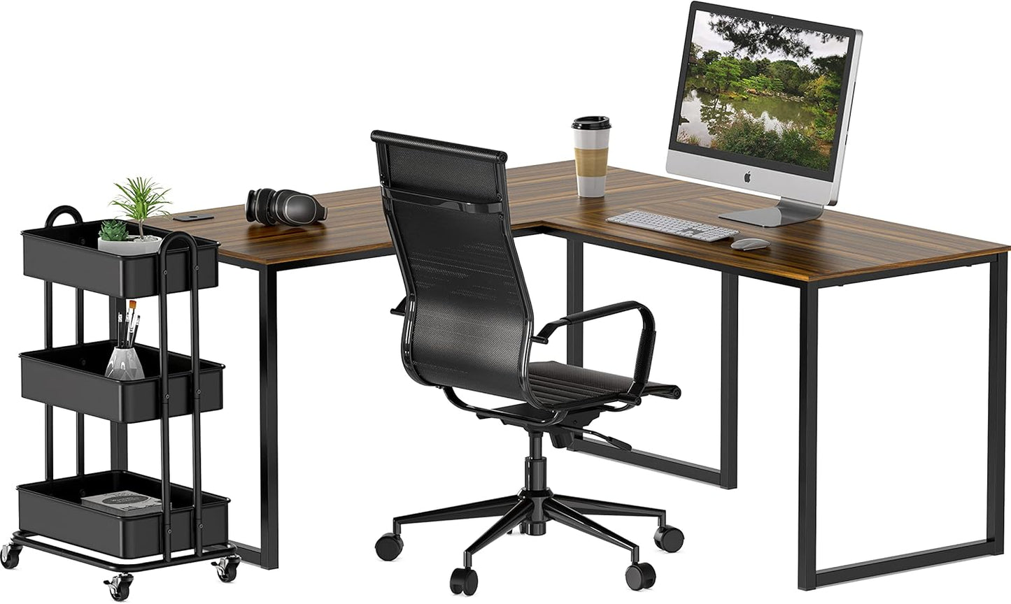 SHW Mission 55 x 60 Inches L-Shape Home Office Computer Desk, Walnut