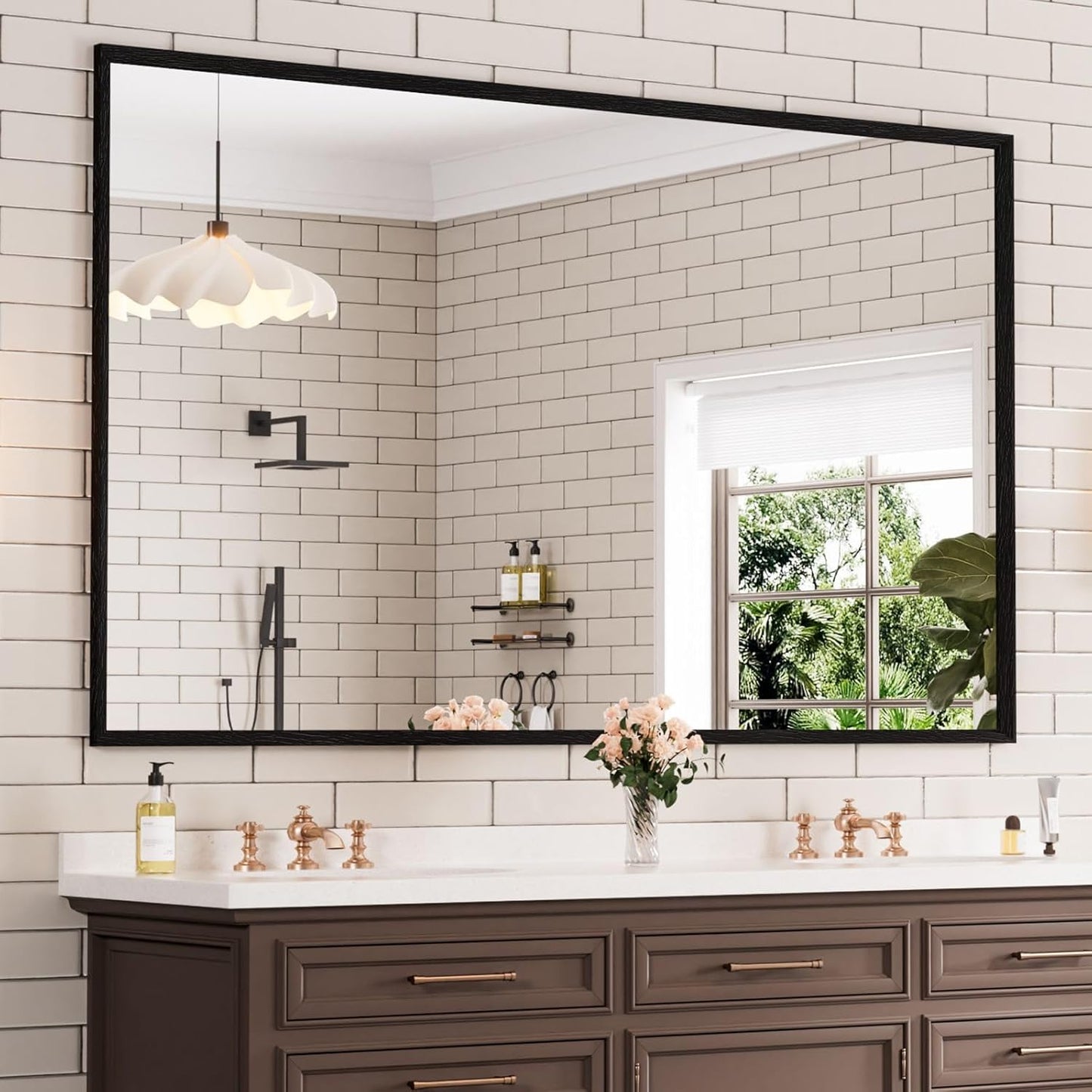 WEER 60X36 Inch Black Bathroom Mirror, Rectangular Framed Mirror for Bathroom, Matte Black Wall Mounted Large Vanity Mirror, Farmhouse Mirror, Tempered Glass, Anti-Rust, Horizontal or Vertical