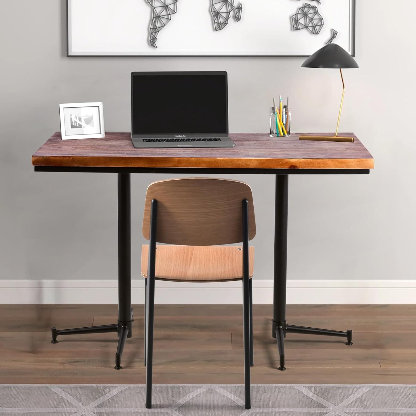 LOKKHAN Dining Chairs, Vintage Wood Metal Home Kitchen Breakfast Cafe Chairs, Backrest Stool, Study Chair, Modern Commercial Conference Restaurant Chairs, Oak Seat-2-Pcs Set