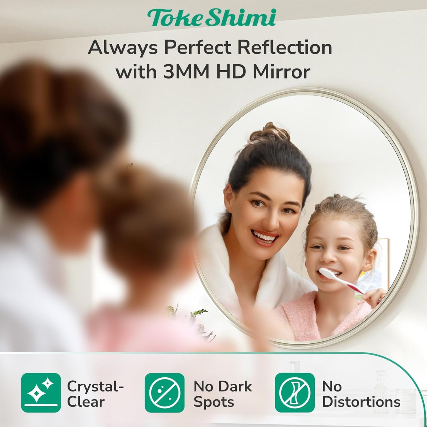 TokeShimi 18 in Round Brushed Nickel Mirror Bathroom, Shatterproof Bathroom Vanity Mirror Circle, 18x18 Silver Round Mirrored Farmhouse Aluminum for Entryway, Bedroom, Restroom, Vanity, Living Room