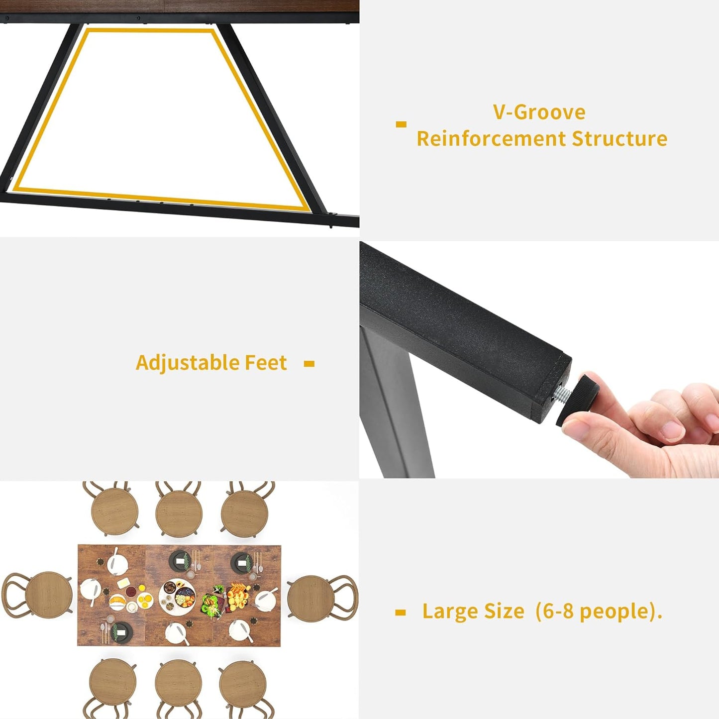 DWVO 70.8" Large Dining Room Table for 6-8 People Rectangle Kitchen Table Farmhouse Industrial Wood Style Dinning Tables with Heavy Duty Metal Leg Dinner Table for Apartment Restaurant Brown