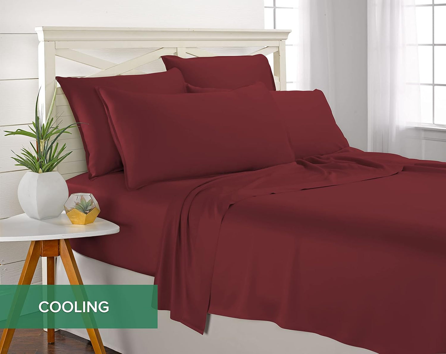 Full Sheets by Pure Bamboo, Genuine 100% Organic Viscose Derived from Bamboo Bed Sheet Set, Luxuriously Soft & Cooling, Double Stitching, Lifetime Quality Promise (Full, Merlot)