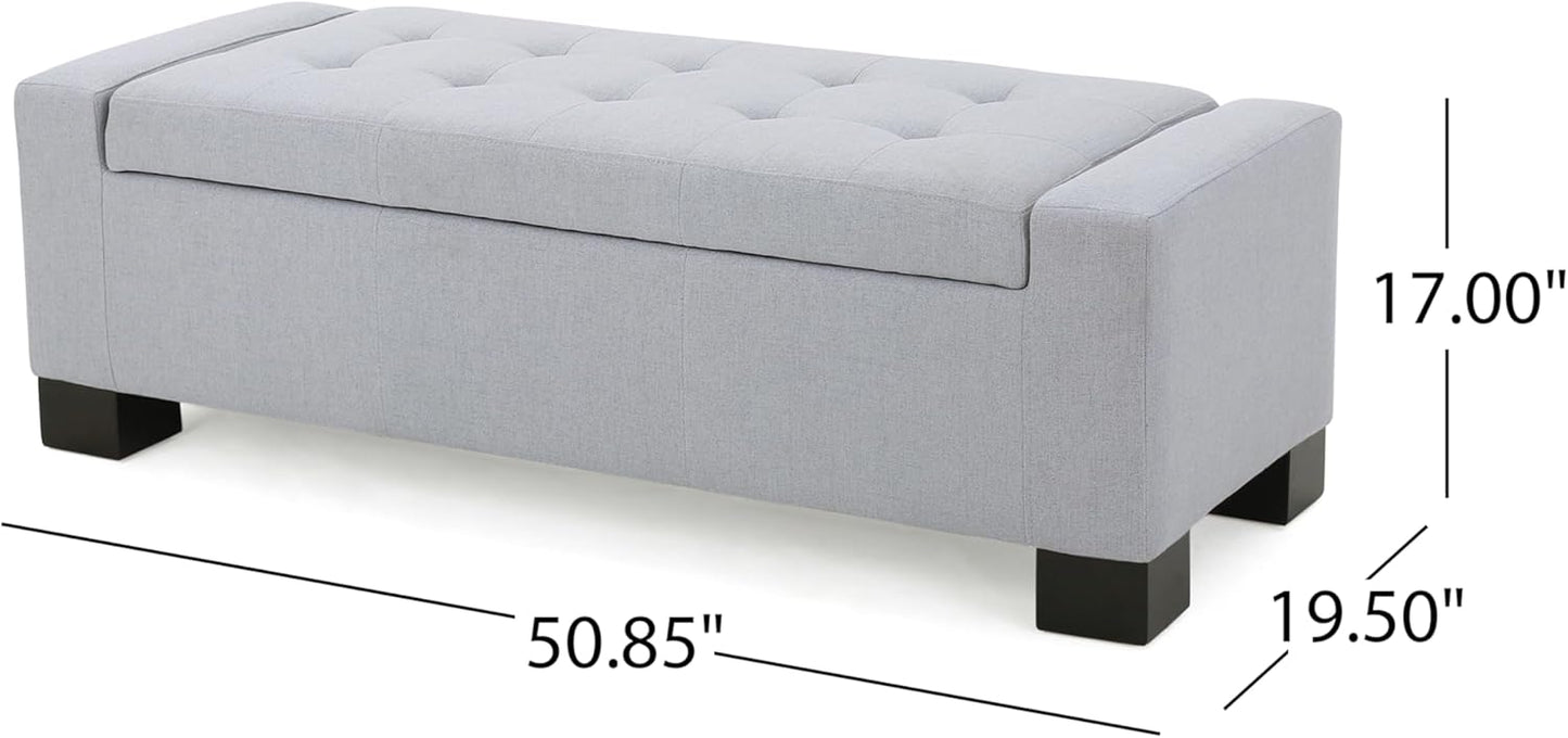 Ball & Cast 50.8" Upholstered Storage Ottoman with Tufted Waffle Stitch,End Bench w/Uses Pressure Hinges and Wood Legs,Entryway Fabric Footrest Stool for Living Room & Bedroom,Navy Blue