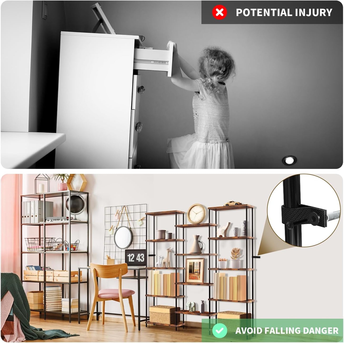 MOOACE 5 Tier Bookshelf, Industrial Style Bookcases with 14 Open Display Shelves, Open Large Storage Bookshelves Shelving with Anti-Falling Device for Bedroom,Living Room, Office Display Cabinet Brown