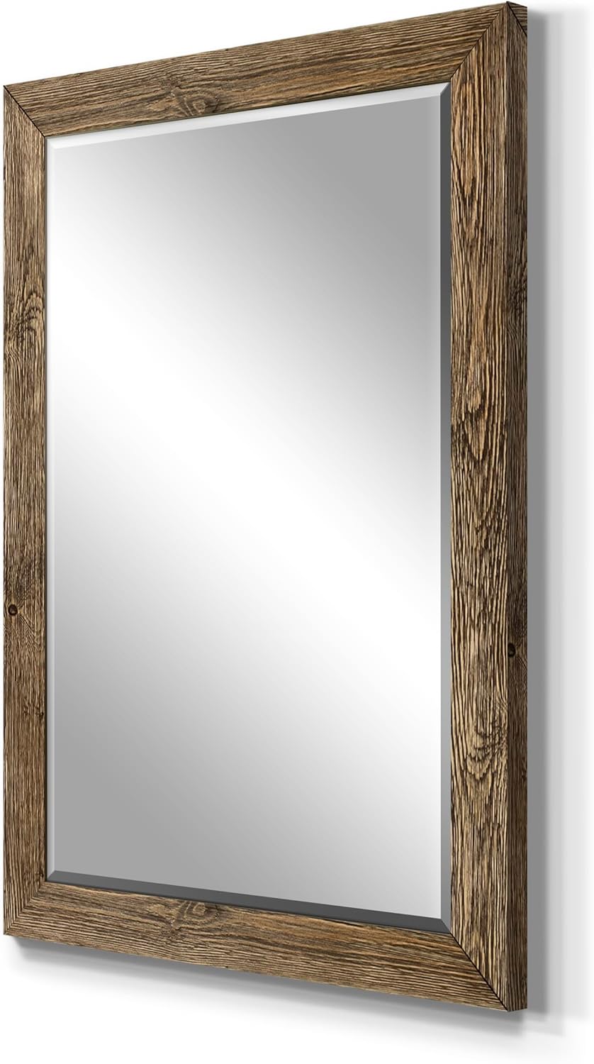Renditions Gallery Walnut Vanity Mirror Rectangular Barnwood Framed Wall Mirror for Home Decor, Vertical or Horizontal Hanging, 29X41