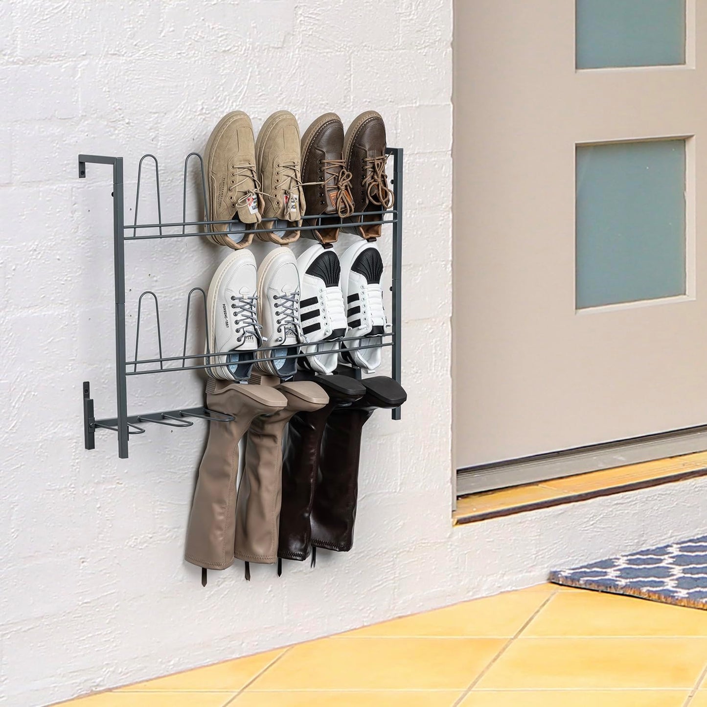 MyGift Premium Urban Gray Metal Hanging Shoe Rack for Walk in Closet, Mudroom and Entryway, Wall Mounted Space Saving Organizer for Shoes and Boots, Holds 9 Pairs