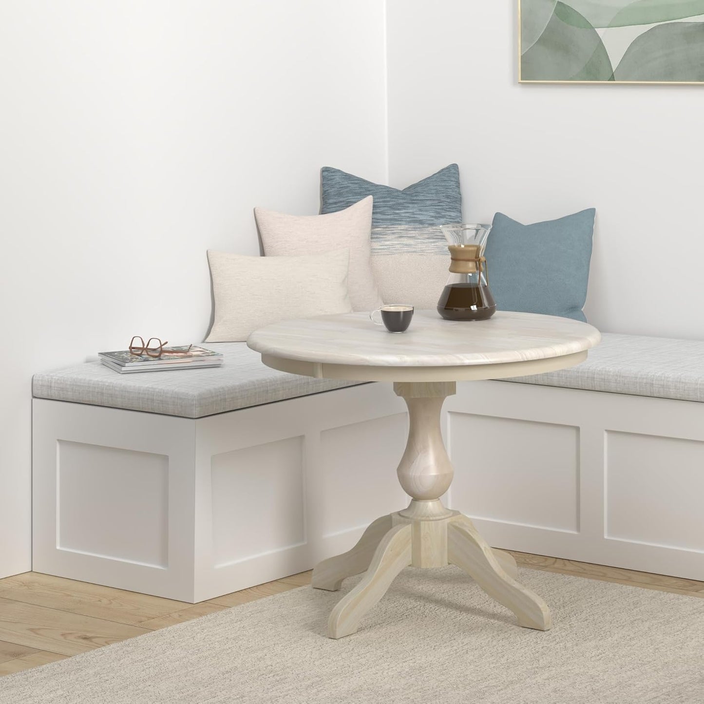 IC International Concepts, 36" Round Top Pedestal Dining Table, 29.9" High, Solid Real Wood, Sturdy Parawood, DIY, Paint/Stain Ready, Unfinished