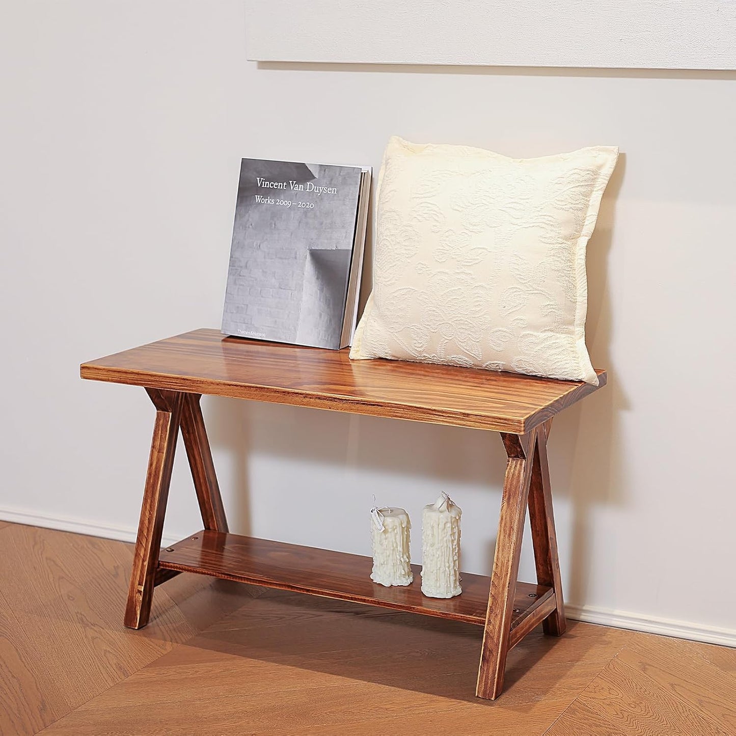 Solid Wood Entryway Bench，Farmhouse Bench for Entryway, Small Wood Benches Indoor for Bedroom, Hallway, Low Bench 30''