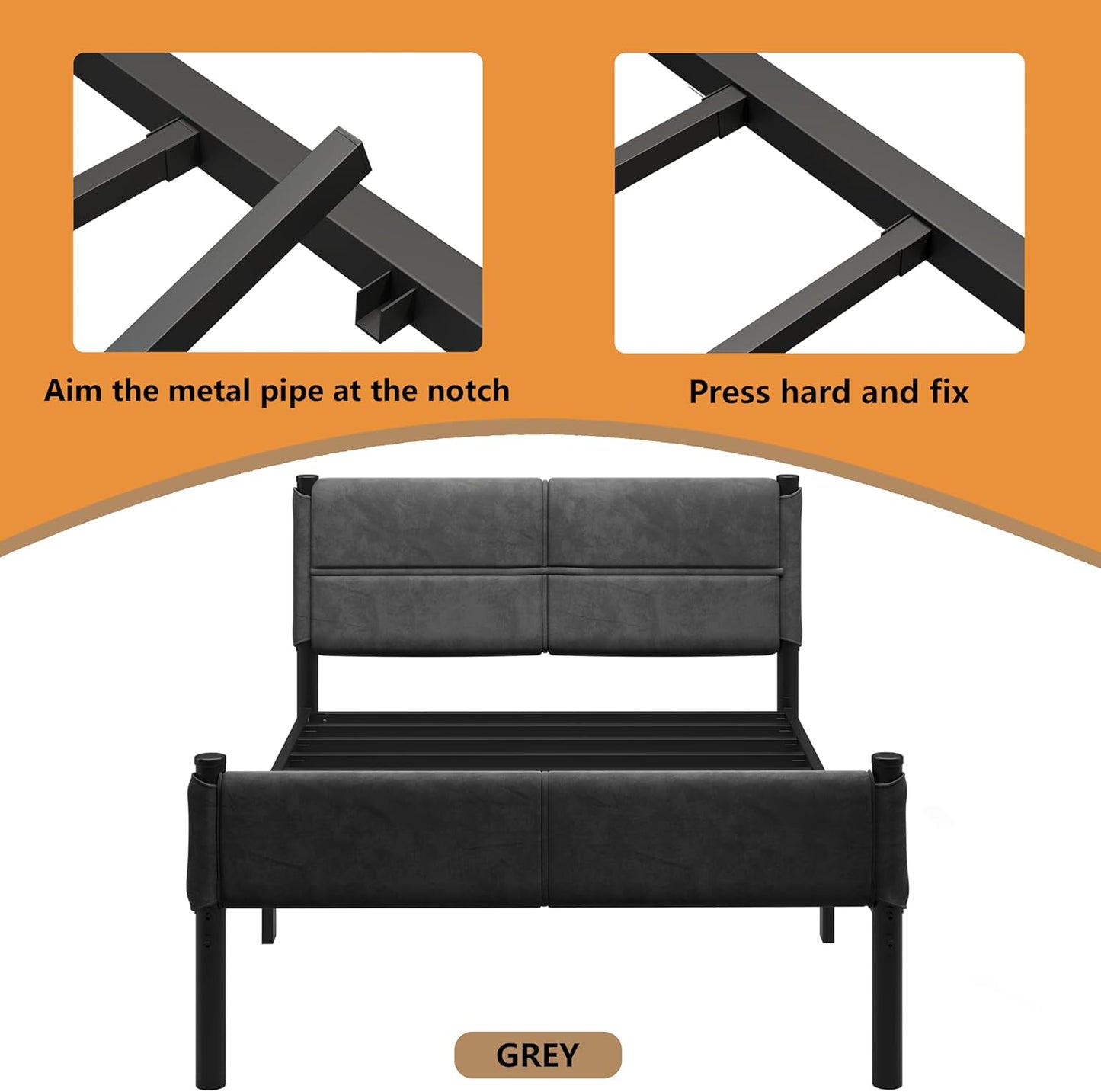 Metal Bed Frame,14Inch Twin Size Bed Frame with Storage Space,Heavy Duty Sturdy Mattress Foundation,Easy Assembly,No Box Spring Needed,Twin Grey