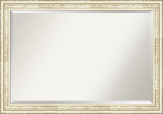 Amanti Art White Bathroom Mirror for Over Sink, 29x41 Country White Wash Rectangle Vanity Mirror, Large Rustic Farmhouse Wood Frame, Hangs Horizonally and Vertically, Bathroom Wall Decor, Beveled Edge