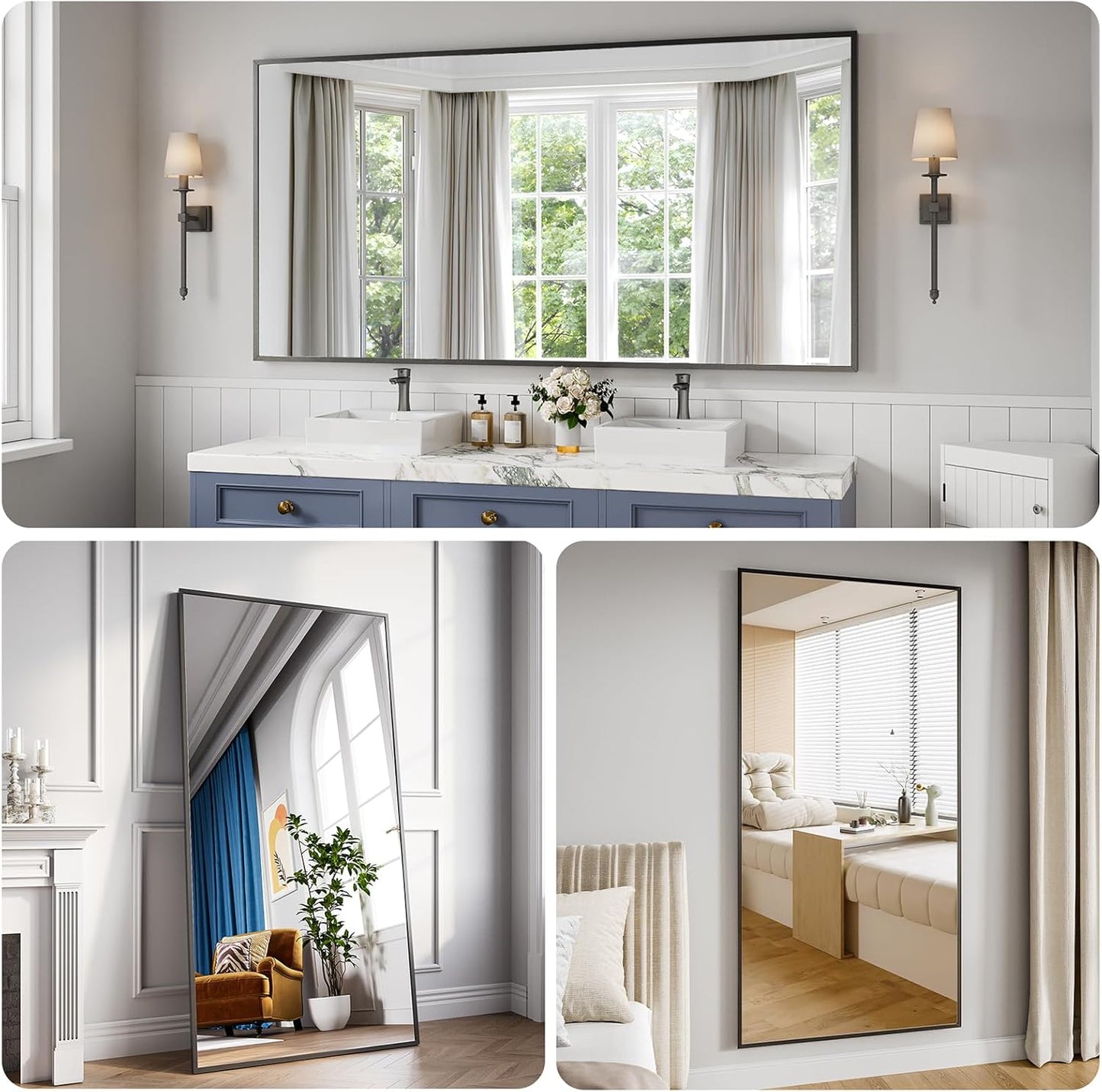 Koonmi Bathroom Mirror 36x71 Bathroom Wall-Mounted Mirrors, Modern Vanity Mirror for Bedroom, Living Room, Aluminum Alloy Frame Allow to Hang Horizontally or Vertically