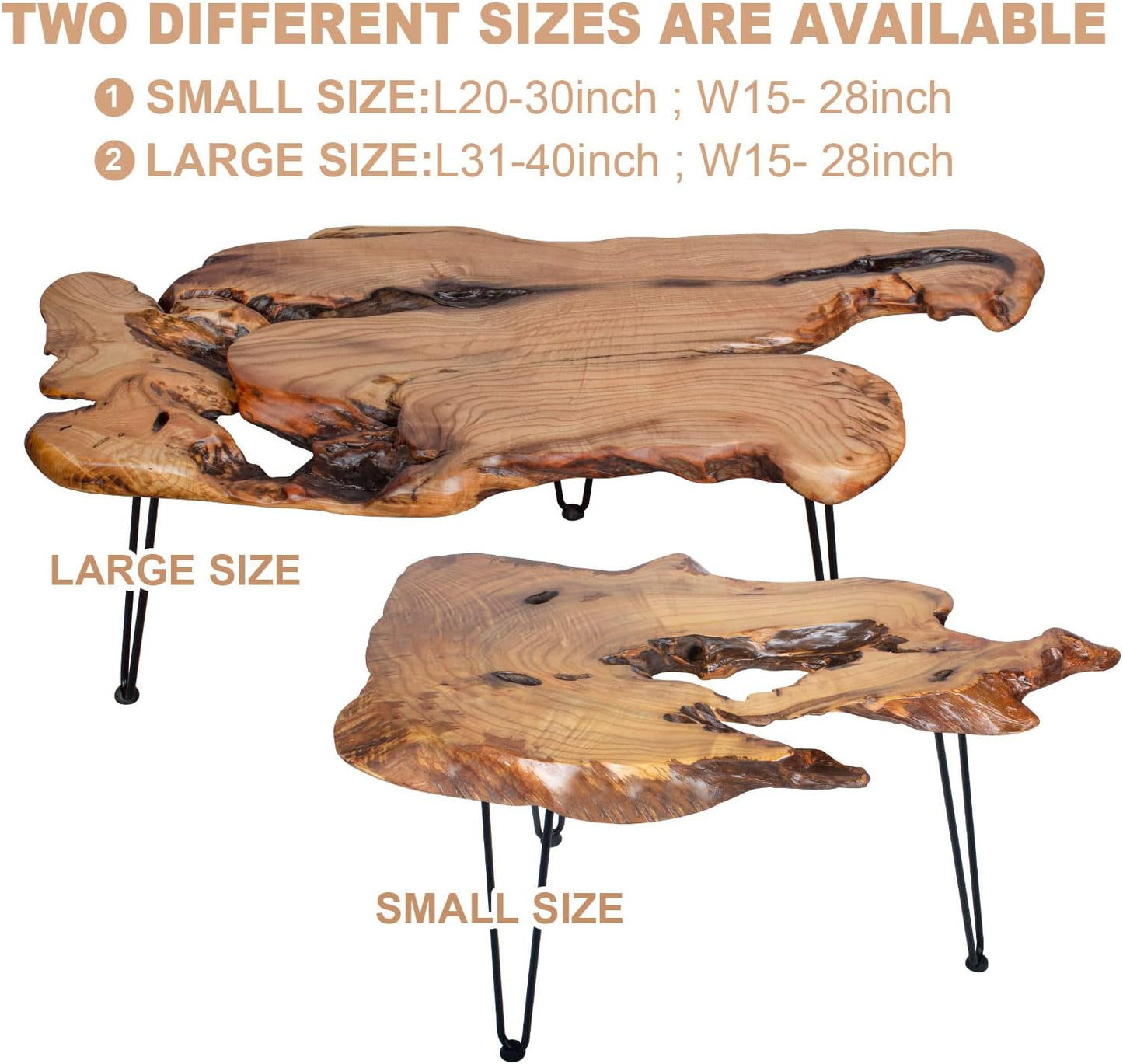 Live Edge Coffee Table, Natural Living Room Coffee Table with Clear Lacquer Finish and Metal Hairpin Legs,Unique Desktop