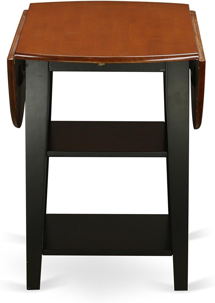 East West Furniture SUPF5-BCH-C 5 Piece Kitchen Table & Chairs Set Includes a Round Dining Table with Dropleaf & Shelves and 4 Linen Fabric Dining Room Chairs, 42x42 Inch, Black & Cherry