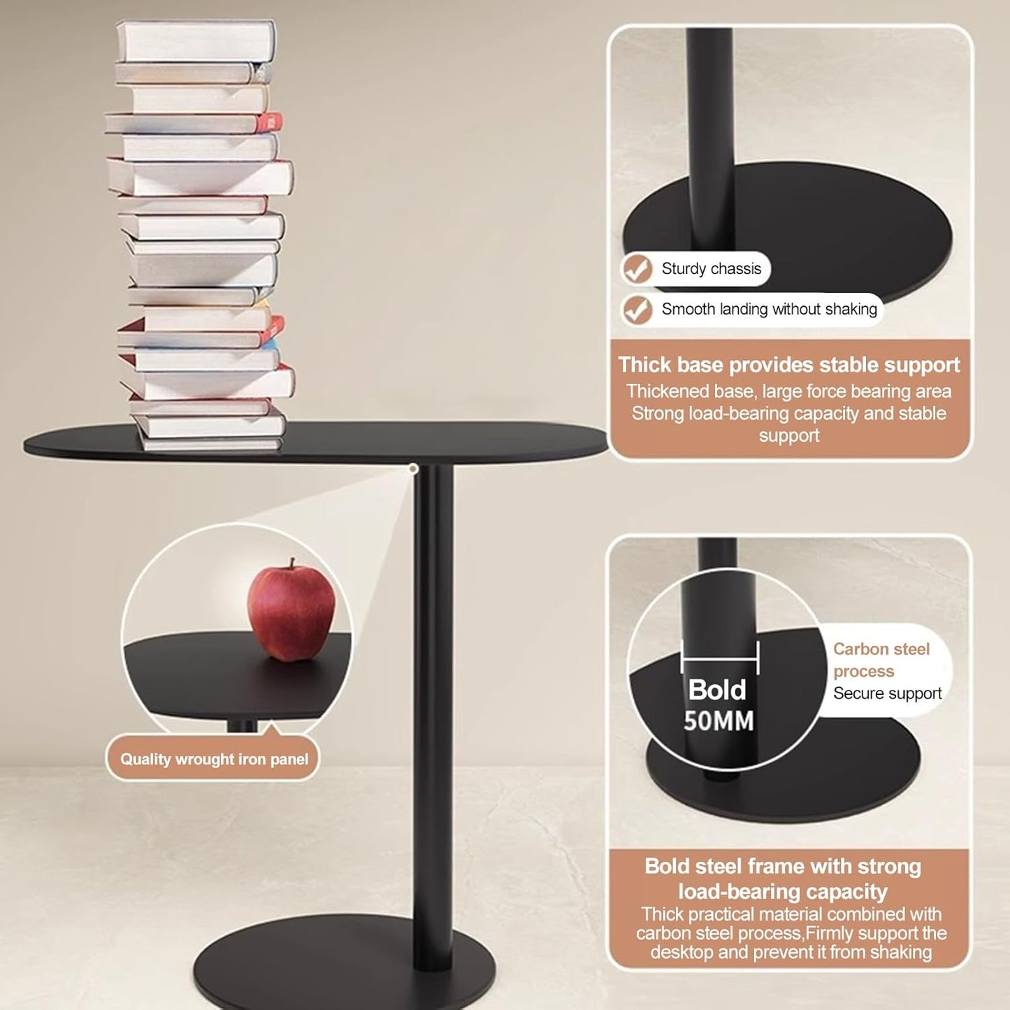 Modern Metal Side Tables Shaped End Table for Couch, Small C Shaped Side Table, C-Shaped Tables for Eating Couch Tables Counter for Living Room, Dining Room, Small Space, Black