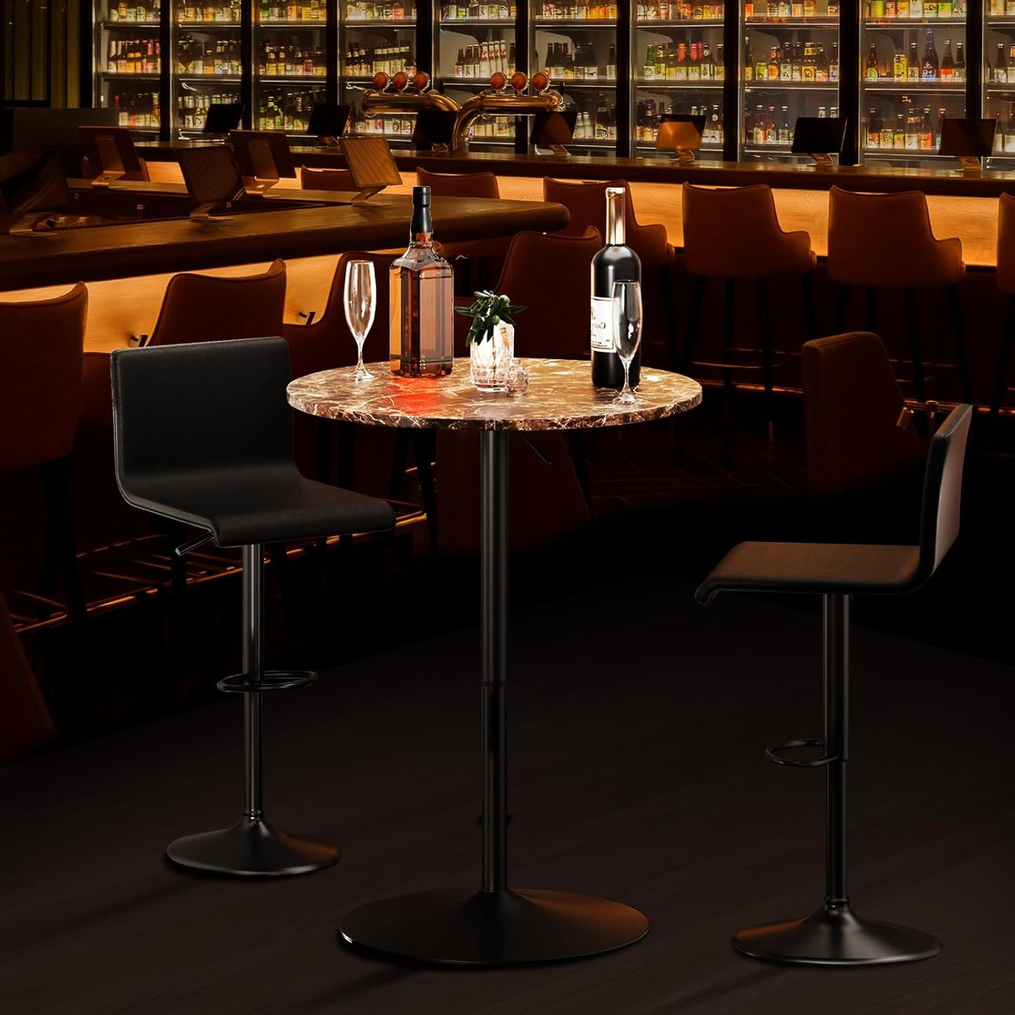 Athena Collection Modern Bar Table Round Top Height Adjustable, Tall Bistro Pub Cocktail Table Height Top and Sturdy Base, Suitable for Home Kitchen Pub Restaurant Outdoor, Brown