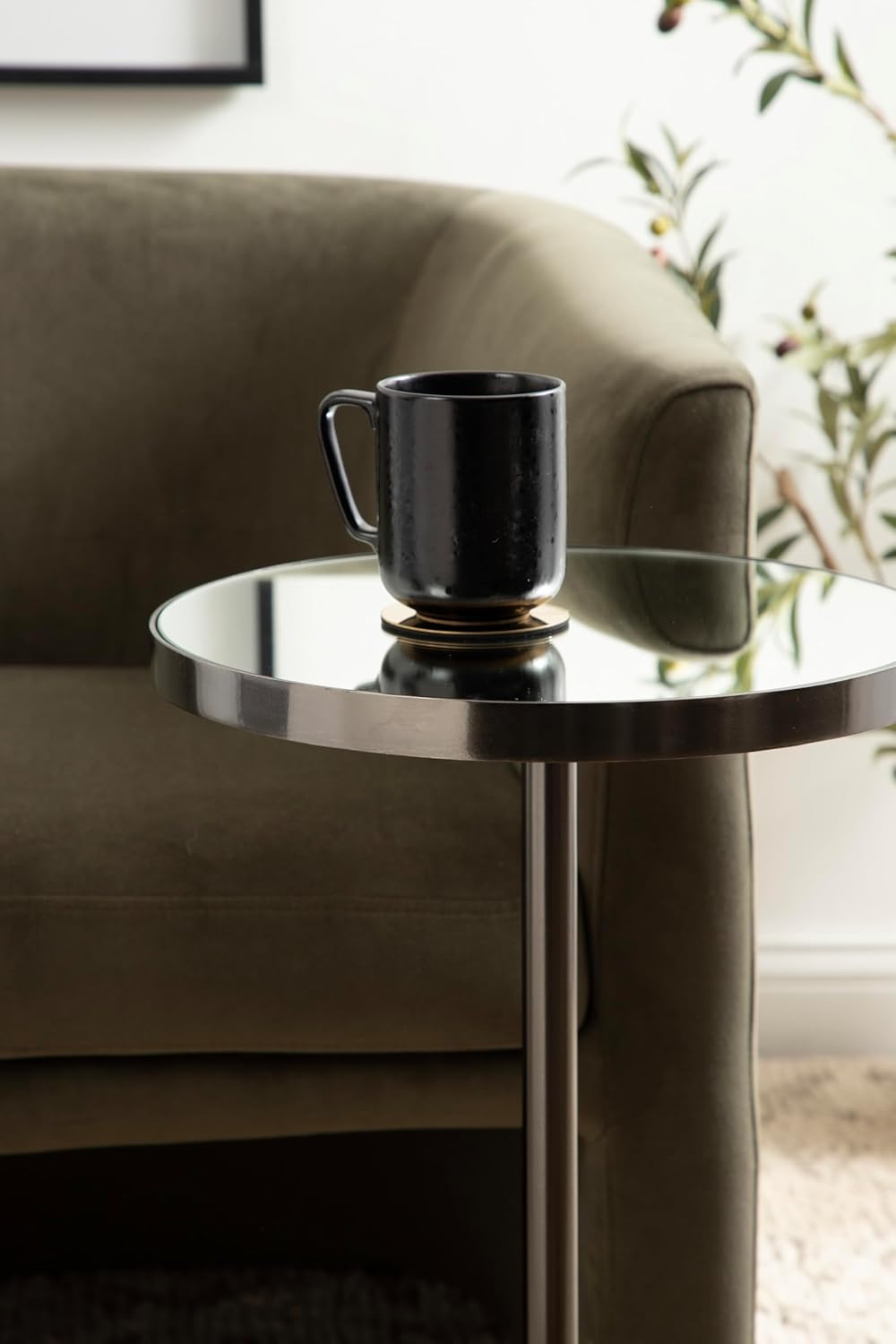 Kate and Laurel Tira Elegant Round Mirrored Side Table, 14 x 14 x 24, Gray Gunmetal, Modern Circle End Table for Use as Bedroom Nightstand or Living Room Plant Stand Table