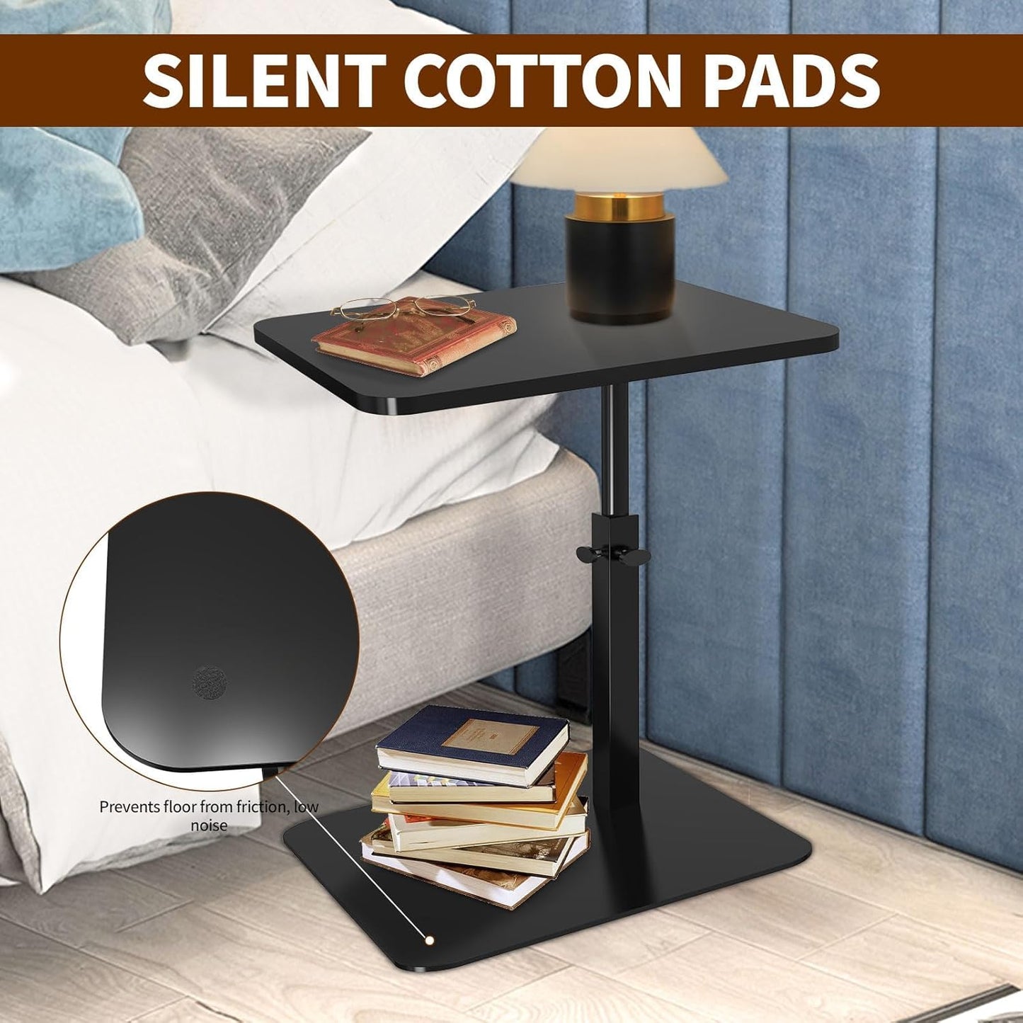 C Table for Sofa, C Table Adjustable Height, Living Room/Bedroom Small C Side, Tables for Small Spaces Table, Living Room Table, Bedroom Table, Bedside Table(Pine Wood) (Walnut Color)