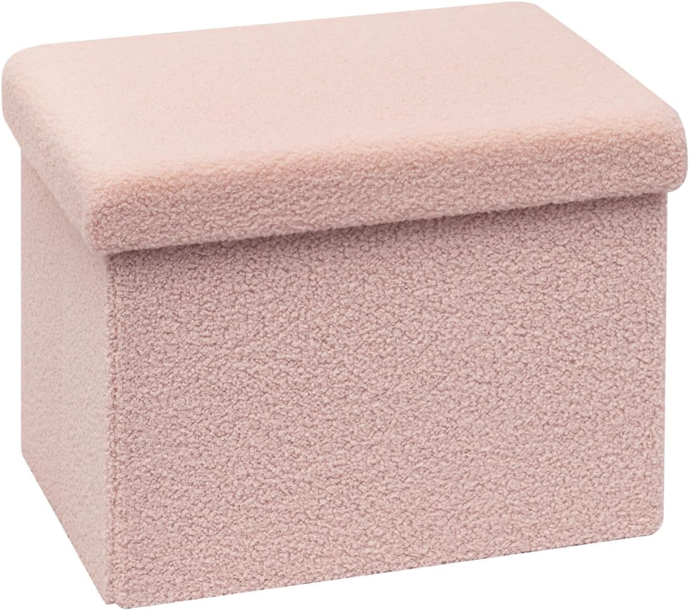 16.5 Folding Storage Ottoman Cube - Small Footrest with Sherpa Top, Multi-Functional Storage for Bedroom, Living Room, Pink