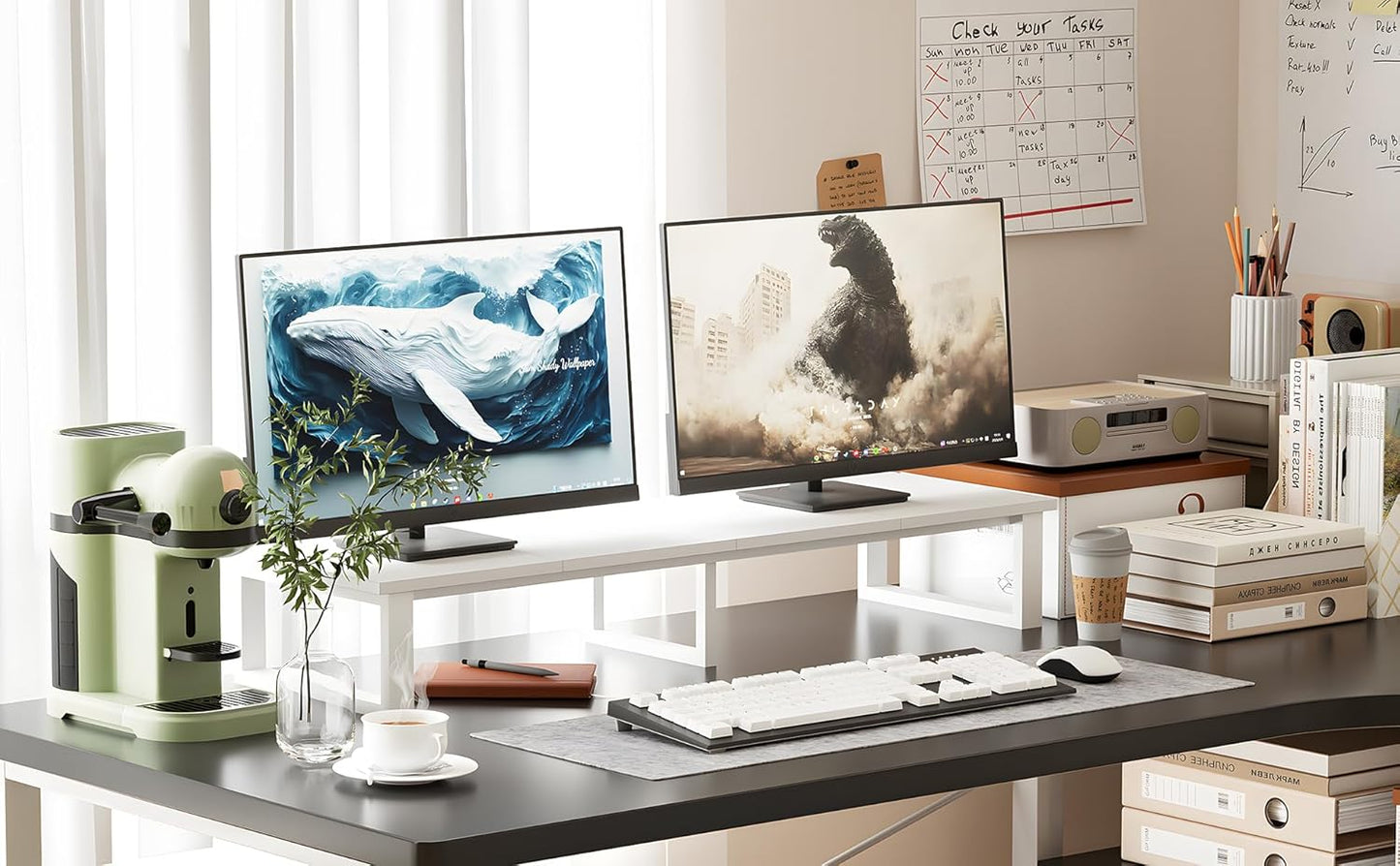 aboxoo 47" TV Riser for 32-60 inch TV, TV Riser Stand Shelf, Tabletop TV Stand Riser, Computer Monitor Table for Home Living Room, Study Office (White)