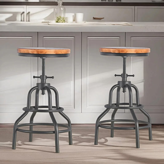 Diwhy Industrial Vintage Counter Stool, Kitchen Counter Height Adjustable Swivel Chair, Metal Frame Stool, 20.47-26.77 Inch, Fully Welded Base, Set of 2