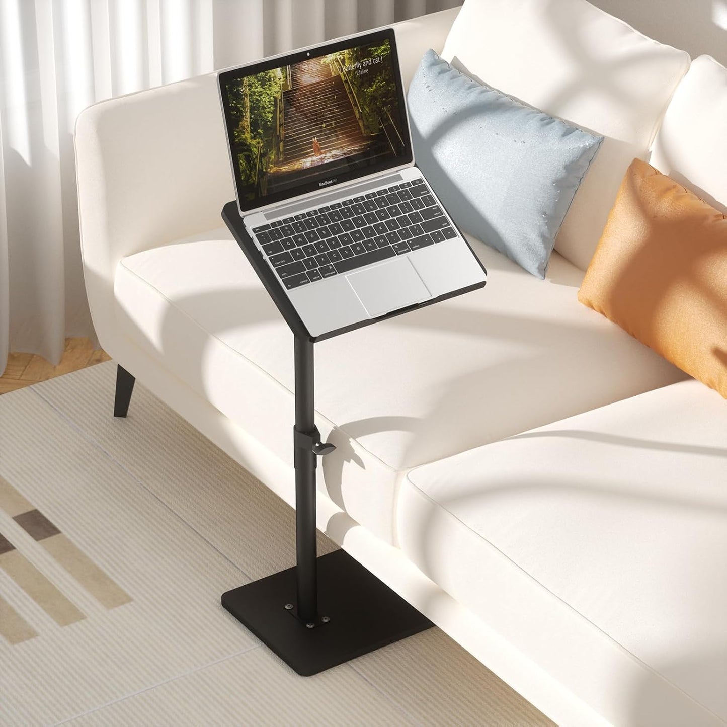 Sofa Armrest Tray Table for Couch - 360° Swivel Height Adjustable End for Small Spaces, Snack Side Table for Bed or Chair with Phone & Tablet Slot (Black,Angle Adjustable)