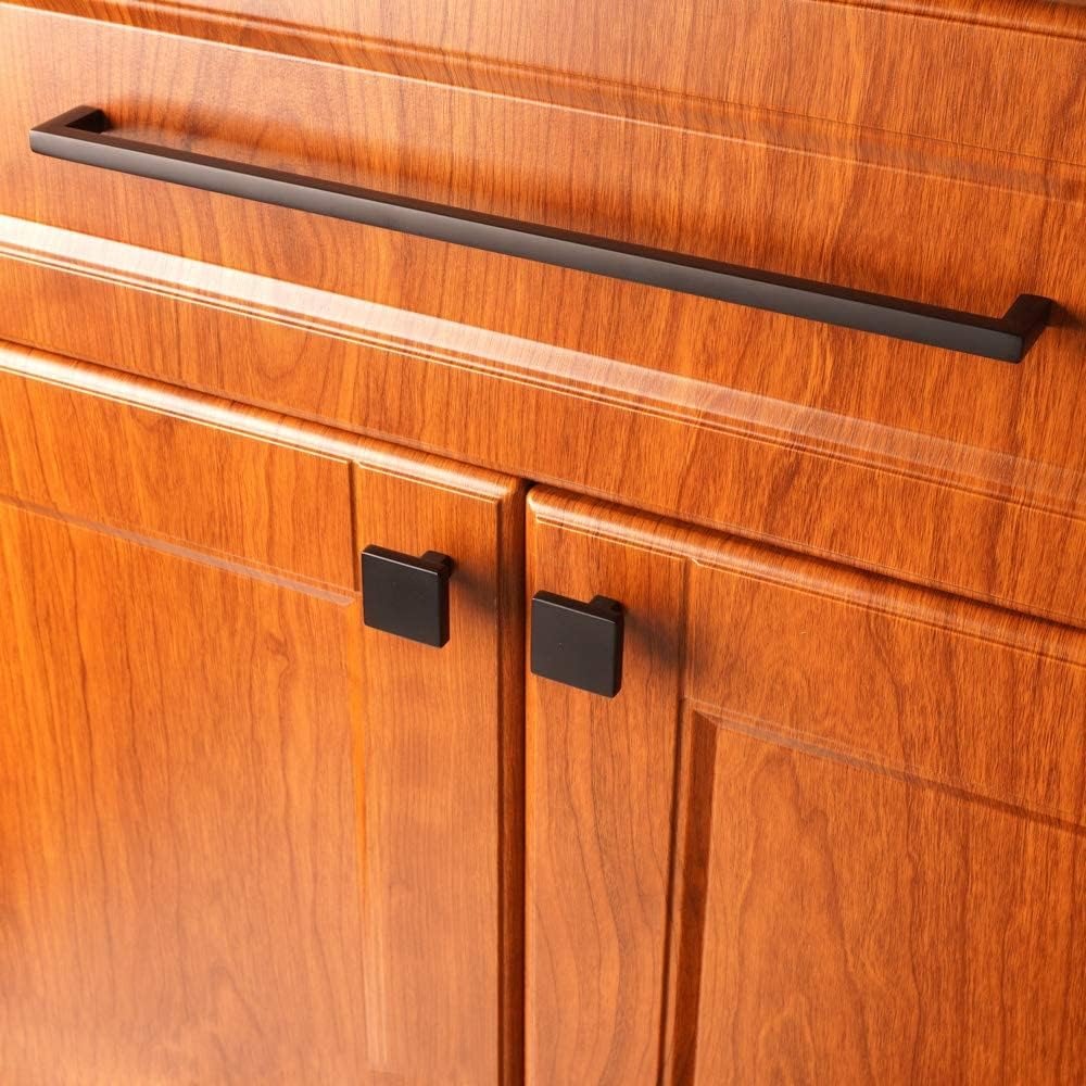 KOOFIZO Solid Square Bar Cabinet Handle - Black Furniture Pull, 12.6 Inch/320mm Screwhole Distance, 1-Piece for Kitchen Cupboard Door, Bedroom Dresser Drawer, Bathroom Wardrobe Hardware
