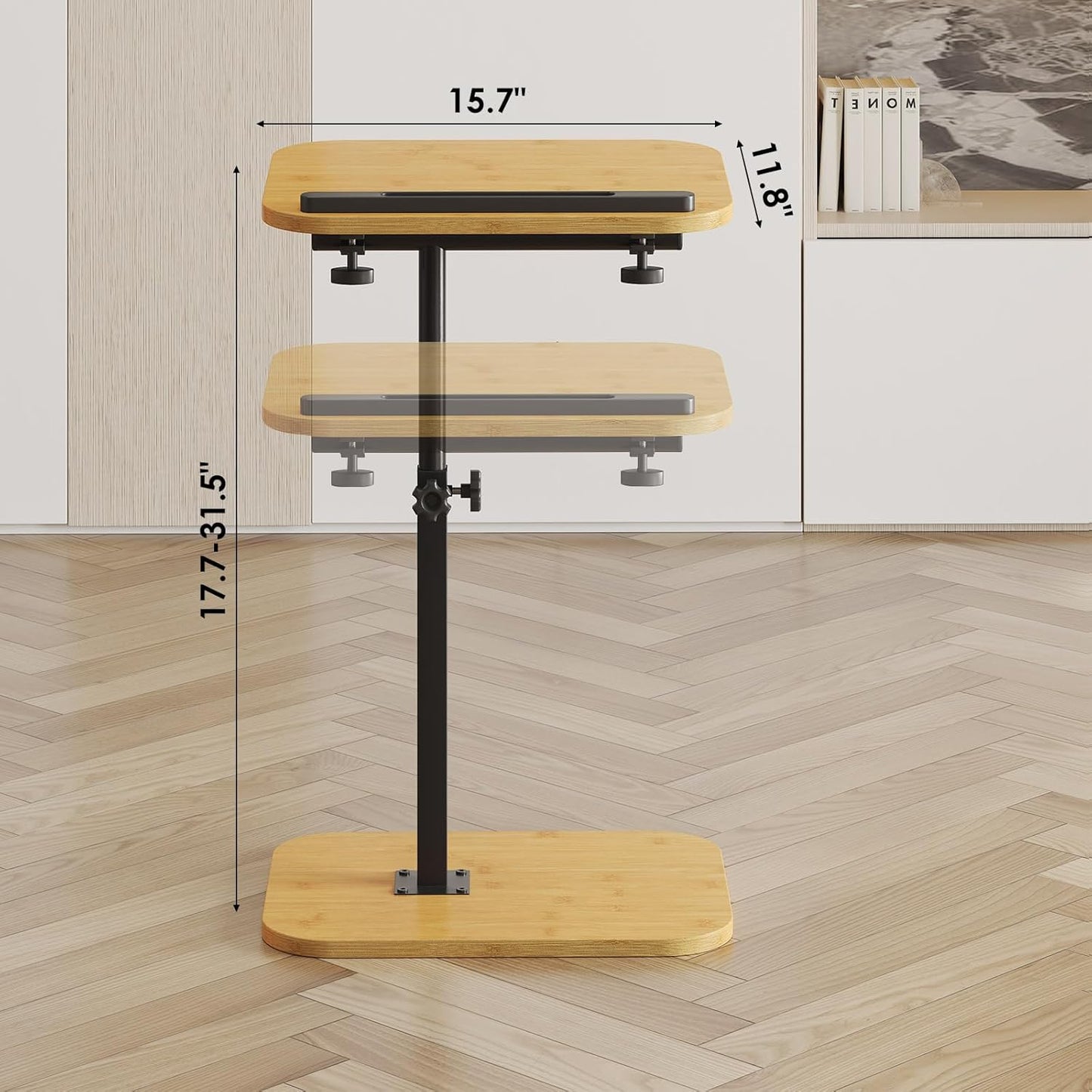 Sofa Couch Arm Table Tv Tray Small Bed Stand C Shaped Side End Tables for Living Room, Bedroom, Natural