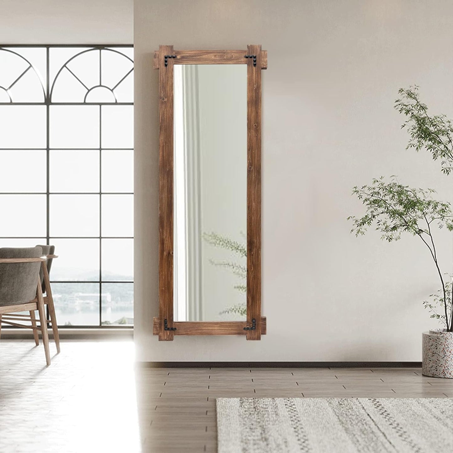 MeMoreCool Rustic Full Length Farmhouse Mirror, Oversized Decorative Floor Mirror, Standing or Leaning Wall-Mounted Framed Glass for Living Room or Bedroom