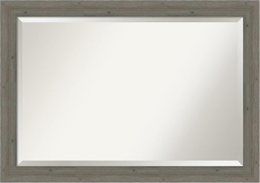 Amanti Art Grey Wall Mirror 29x41 Fencepost Grey Narrow Rectangle Bathroom Mirror for Wall Decor Living Room, Large Rustic Farmhouse Wood Frame, Hangs Horizonally and Vertically, Bathroom Decor