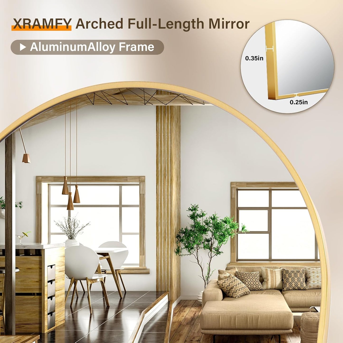 86"x40" Arched Full Length Mirror Floor Mirrors with Aluminum Alloy Frame Free-Standing Wall Mounted Floor Mirrors or Large Dressing Mirror, Gold Mirror Full Length