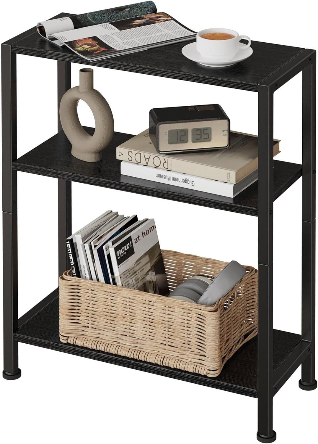 3-Tier Side Table, Small EndTable, Sofa SideTable for Narrow Spaces, Slim EndTable, NightstandTable, Skinny Bedside Table, for Living Room, Bedroom, Office, Black