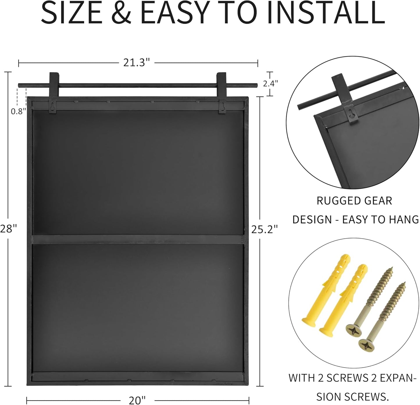 20x28 Inch Rectangle Bathroom Vanity Mirror for Wall Mounted Over Sink Farmhouse Rustic Matte Black Frame Barn Door Mirrors Foyer Entryway Decor