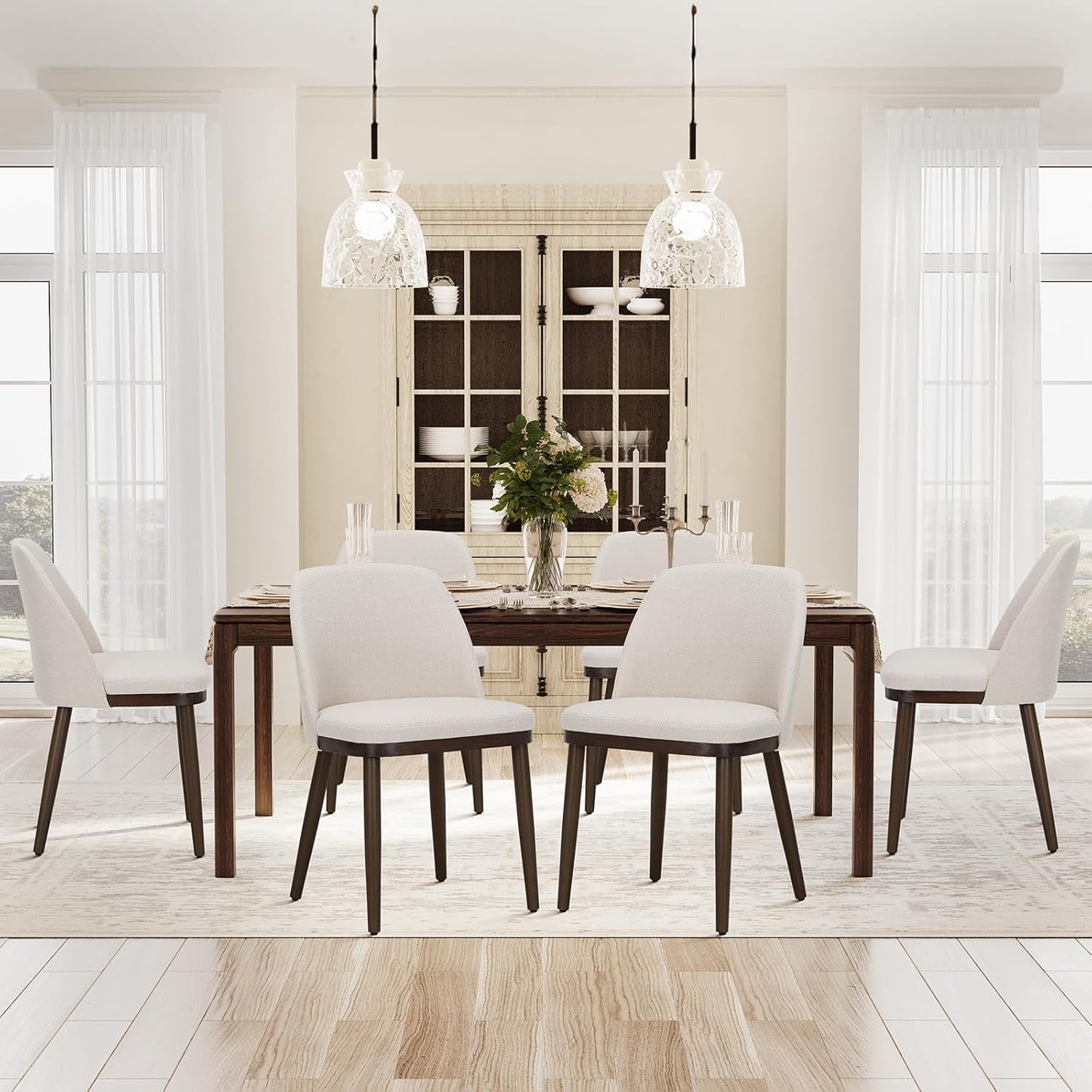 COLAMY Upholstered Dining Chairs Set of 6, Modern Kitchen Chairs with Back, Fabric Side Chair with Wood Legs for Dining Room Kitchen Restaurant, Beige