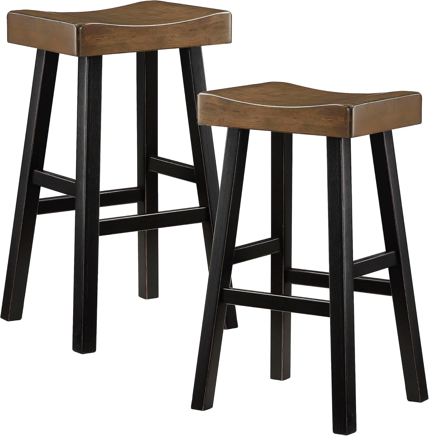 Lexicon Saddle Bar Stools Set of 2 Barstools with Footrest, Armless Dining Chairs for Kitchen Island, Breakfast Nook, Living Room, Pub Height, Black/Brown