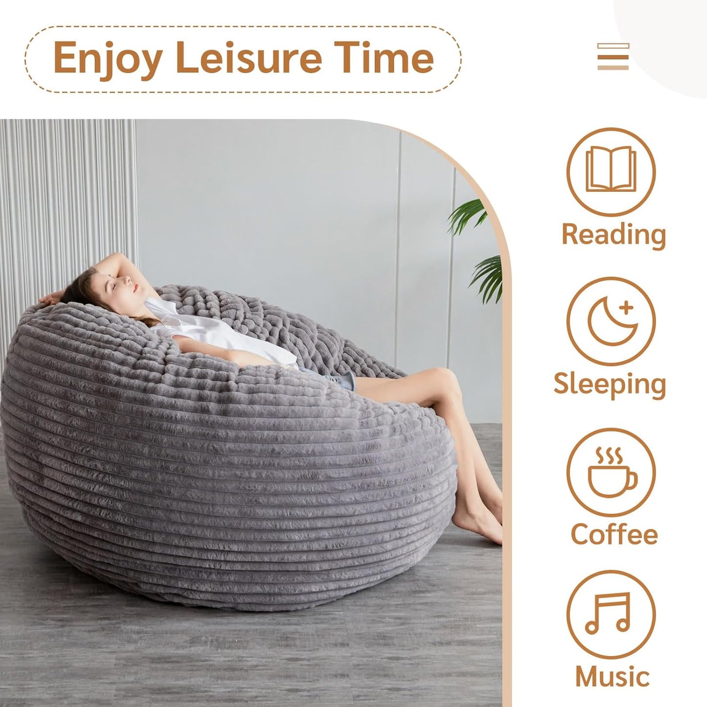 BYBYME 3 in 1 Bean Bag Chairs, Bean Bag Bed for Adults High-Density Foam Filling, Convertible Sofa Bed Faux Fur, Giant Bean Bag Chairs for Adults