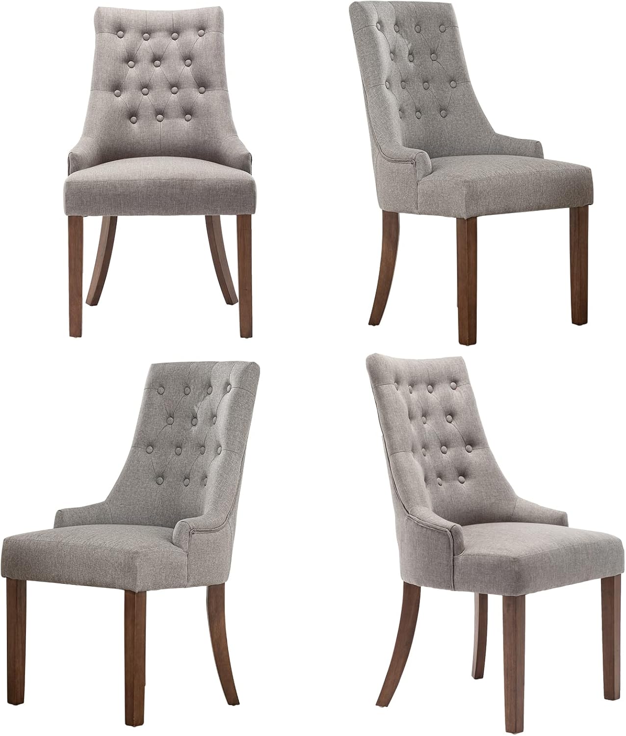 COLAMY Wingback Upholstered Dining Chairs Set of 4, Fabric Side Dining Room Chairs with Tufted Button, Living Room Chairs for Home Kitchen- Light Grey