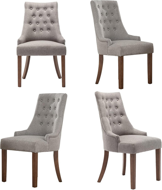 COLAMY Wingback Upholstered Dining Chairs Set of 4, Fabric Side Dining Room Chairs with Tufted Button, Living Room Chairs for Home Kitchen- Light Grey