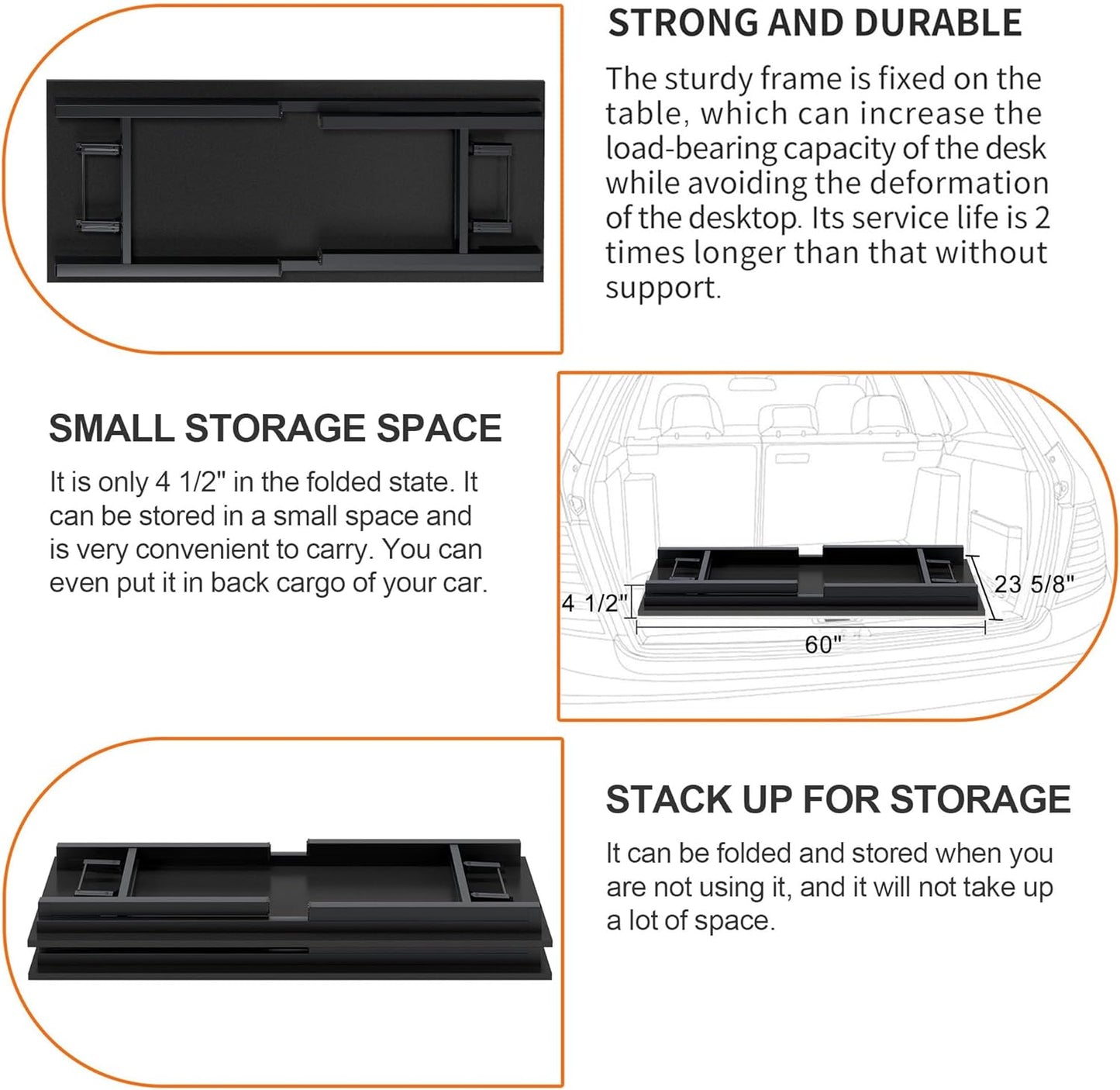 DlandHome Computer Desk, 59.8Inch Office Desk Computer Table, Study Writing Study Desk for Home Office, Black and Black