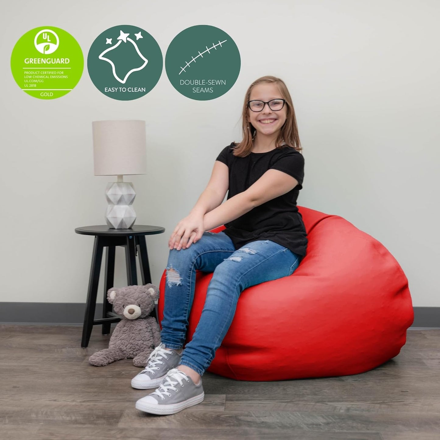 Children's Factory-CF610-007 35" Kids Bean Bag Chairs, Flexible Seating Classroom Furniture, Beanbag Ideal for Boy/Girl Toddler Daycare or Playroom, Red