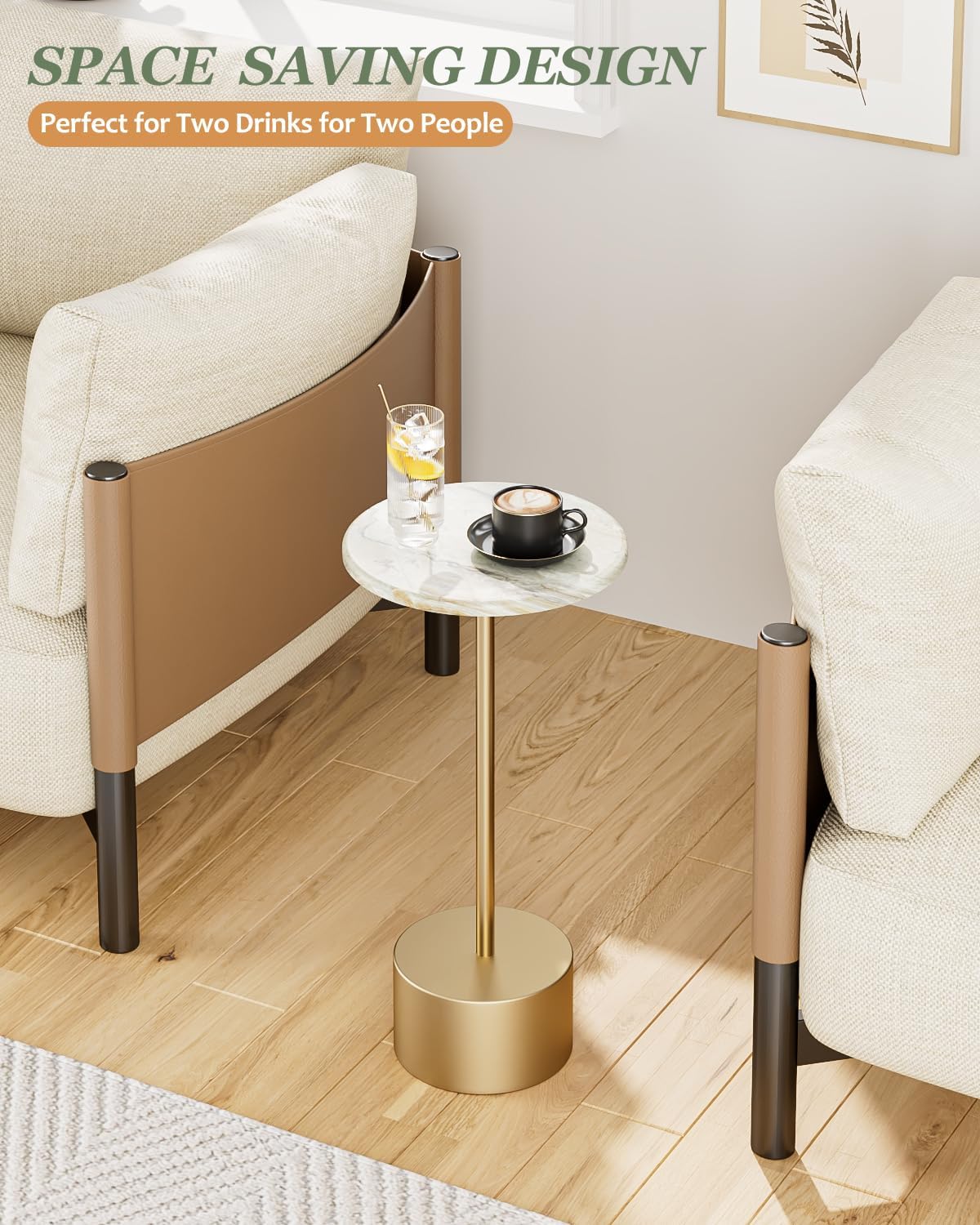 Drink Table Pedestal, Round Side Table, Drink Tables for Small Spaces, Pedestal End Table, Small Pedestal Table (Gold)