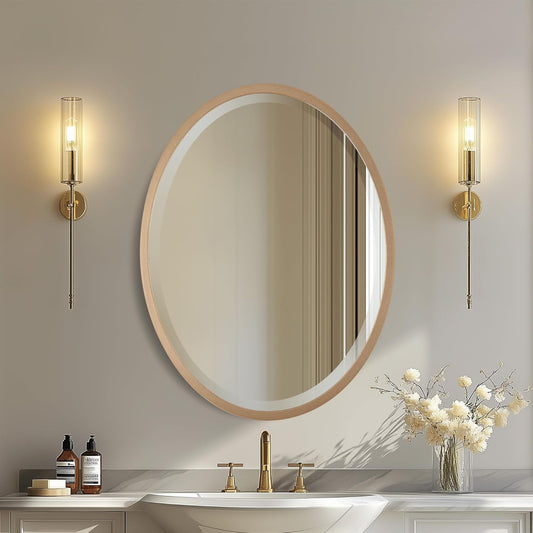 OVALCREST - Oval Wooden Beveled Wall Mirror for Home Decor, Bathroom, Vanity, Bedroom, Living Room, Hallway - London Style (Gold Spray) 13.1 x 17.1