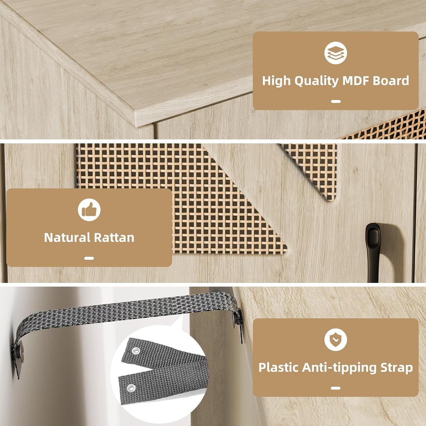 Buffet Cabinet with Storage – Waterproof MDF Sideboard & Modern Credenza with Doors and Adjustable Shelves, 32.9" Tall Coffee Bar Cabinet for Living Room, Kitchen, Dining Room, Hallway