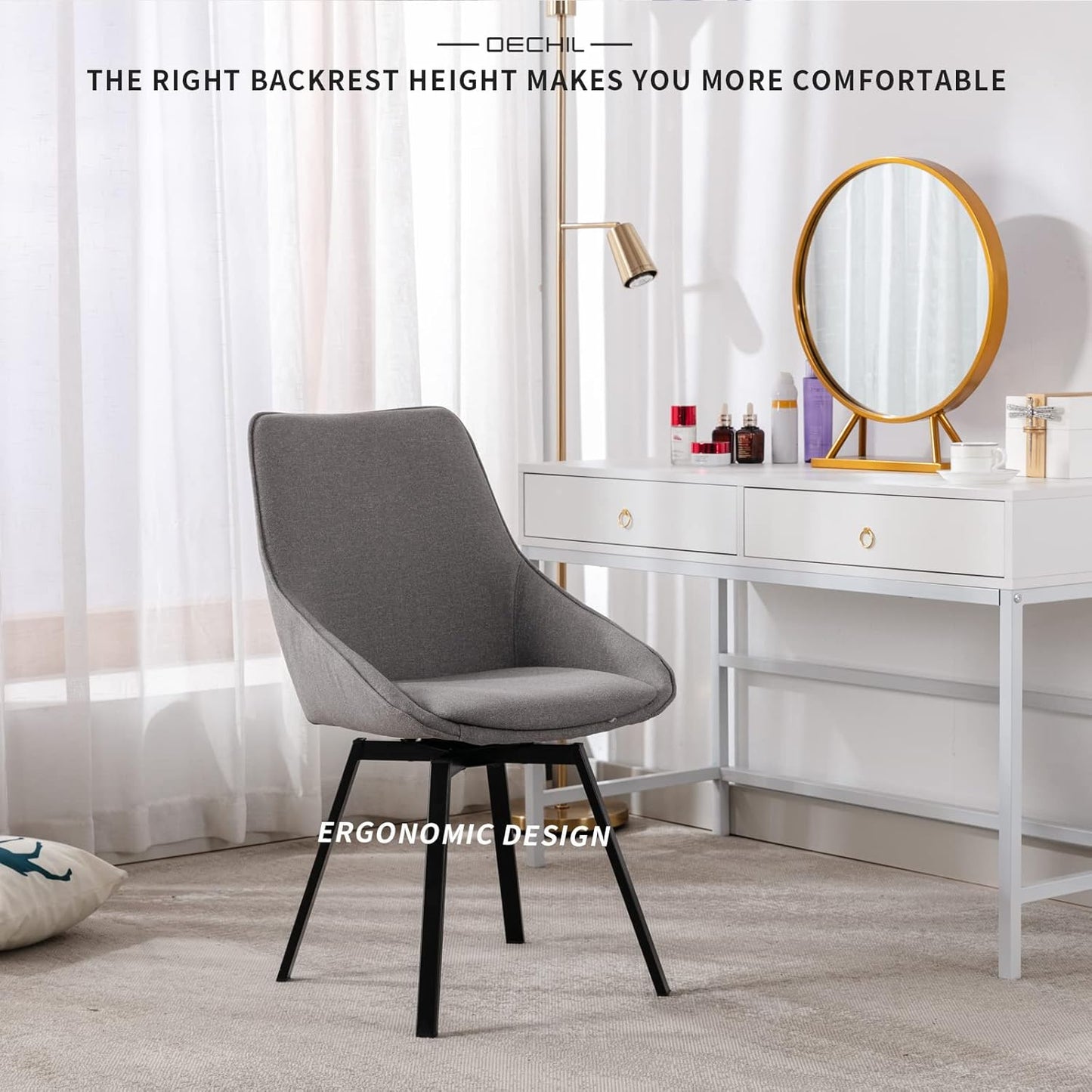 Dining Chairs Set of 2 Yellow Living Room Chairs Fabric Upholstered Kitchen Chairs,Loads Up to 270lbs,Quick Assembly,Swivel Dining Chair