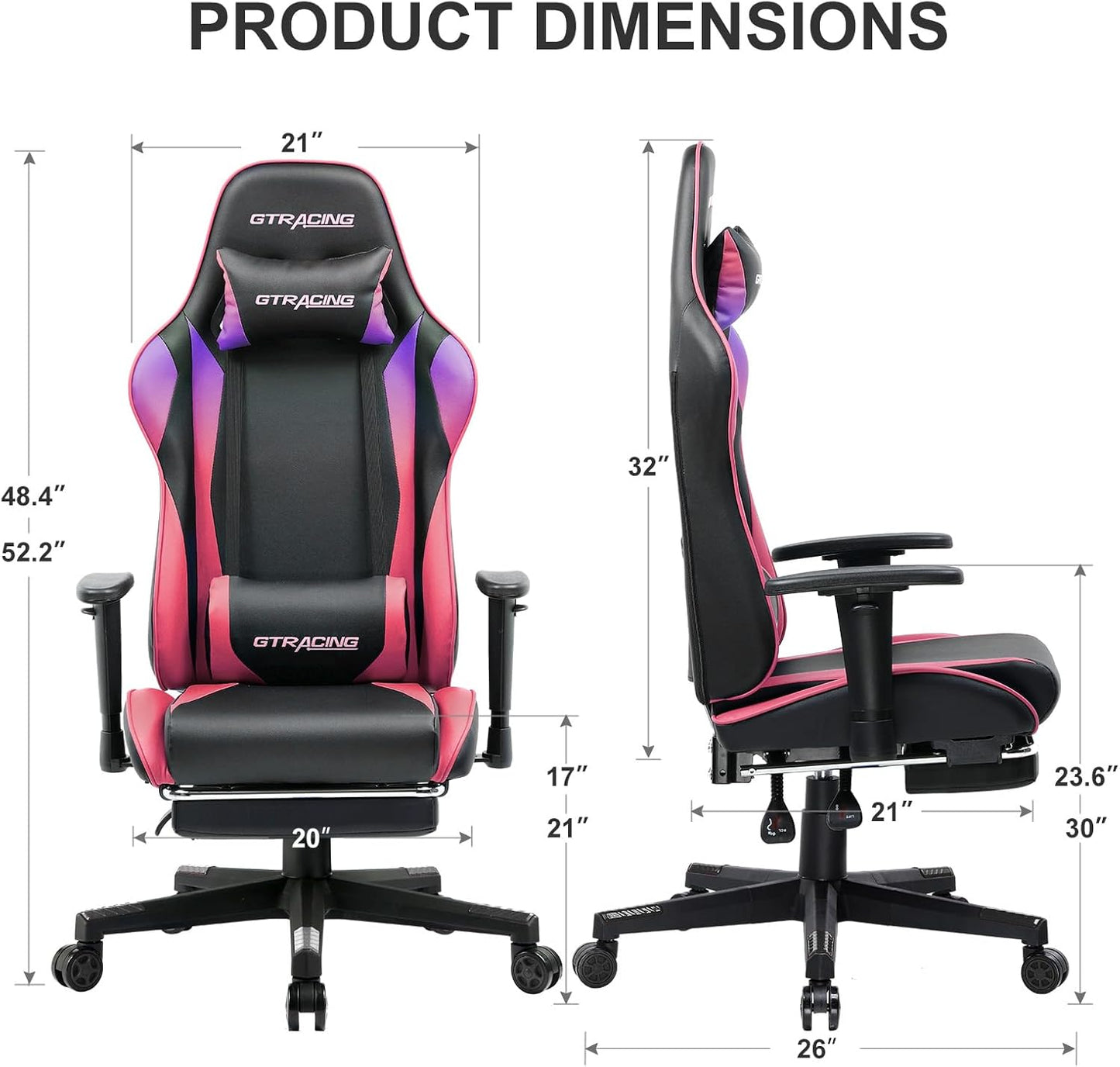 GTRACING Gaming Chair with Footrest, Ergonomic Computer Game Desk Chair, Reclining Gaming Chair Seat Height Adjustment, Swivel Rocker with Headrest and Lumbar (Colorful)