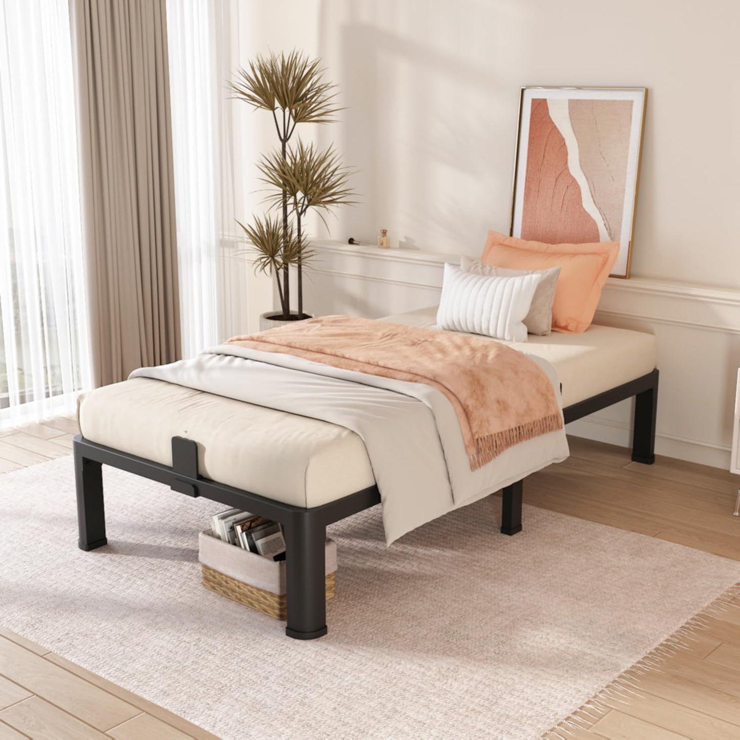 FUIOBYVV 12 Inch Twin XL Bed Frame with Round Corner Edge Legs 3500 lbs Metal Heavy Duty Steel Slats Support No Box Spring Needed Platform Noise Free Easy Assembly