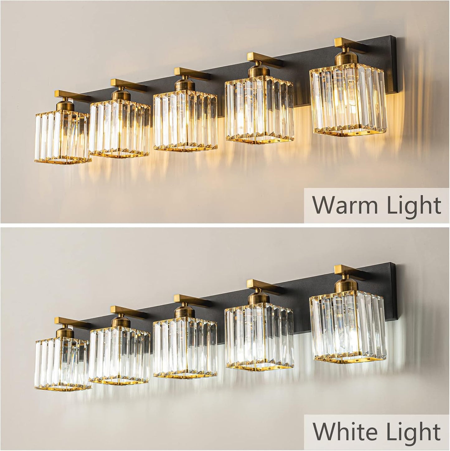 Modern Bathroom Vanity Light 5-Lights Black Gold Crystal Bathroom Wall Light Vanity Light Fixtures，36.22-inch Modern Minimalist Design