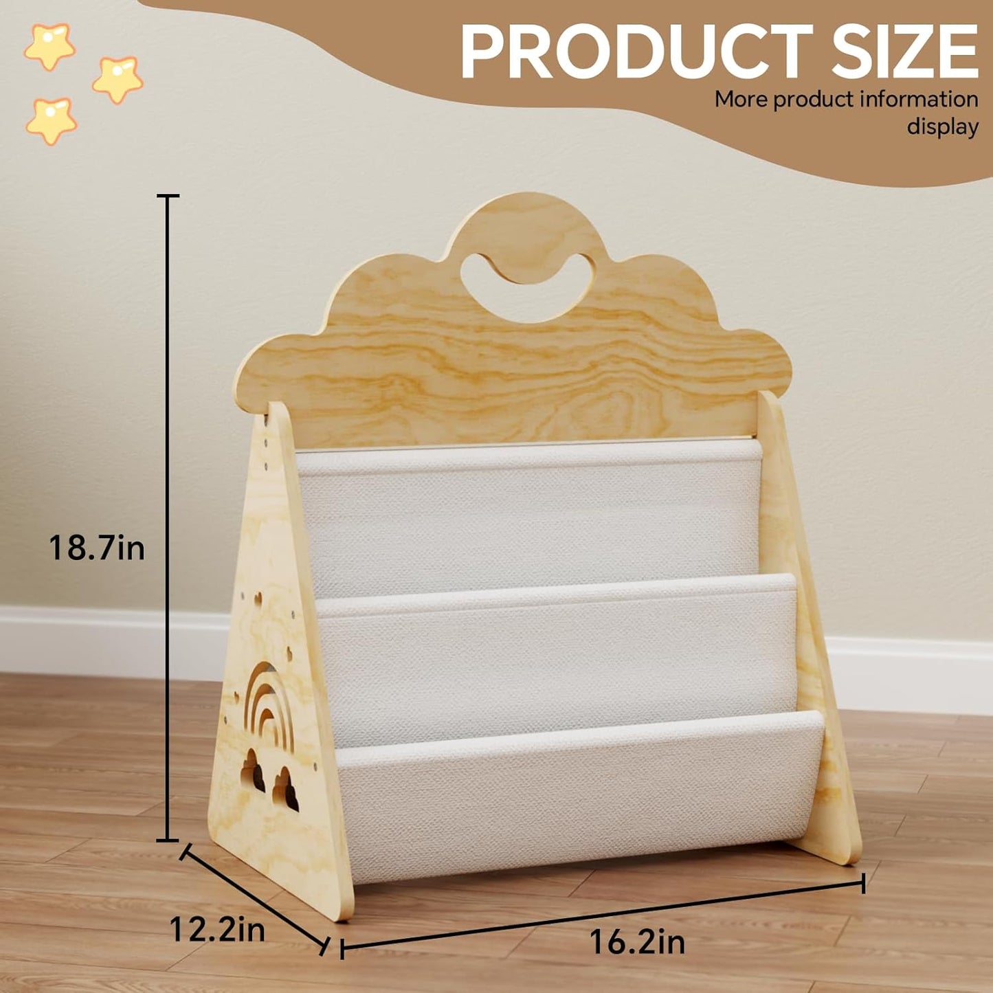 Wood Kids Bookshelf, Montessori Bookshelf,Suitable Kids Rooms, Nursery & Classroom, Toddler Book Rack, Nursery Book Shelves, Kids Bookcase, The Perfect Nursery Organizer