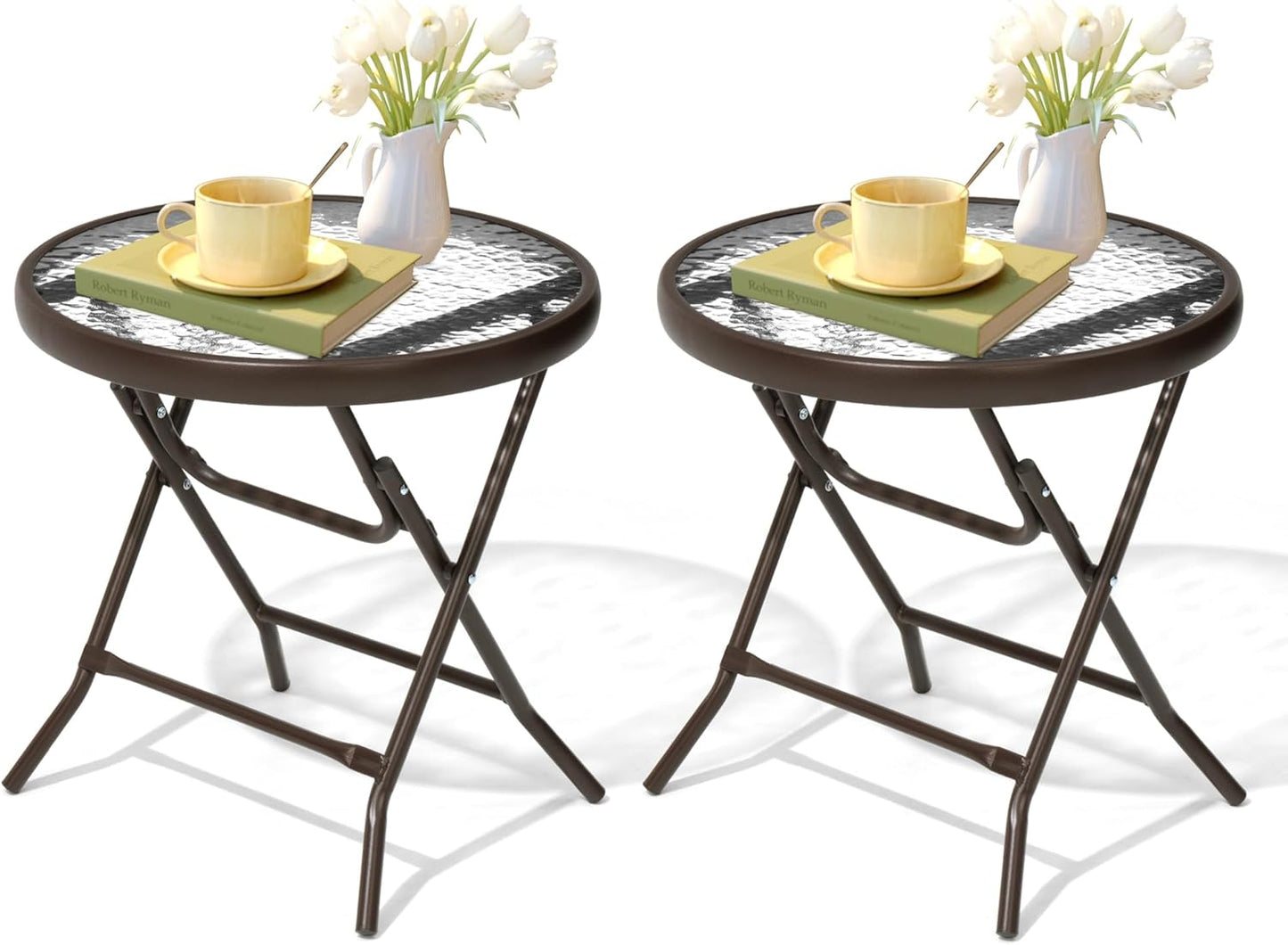 2 Pieces Outdoor Side Table - Small Patio End Table All Weather, Patio Furniture Sets and Outside Furniture for Pool, Balcony, Deck, Porch, Brown
